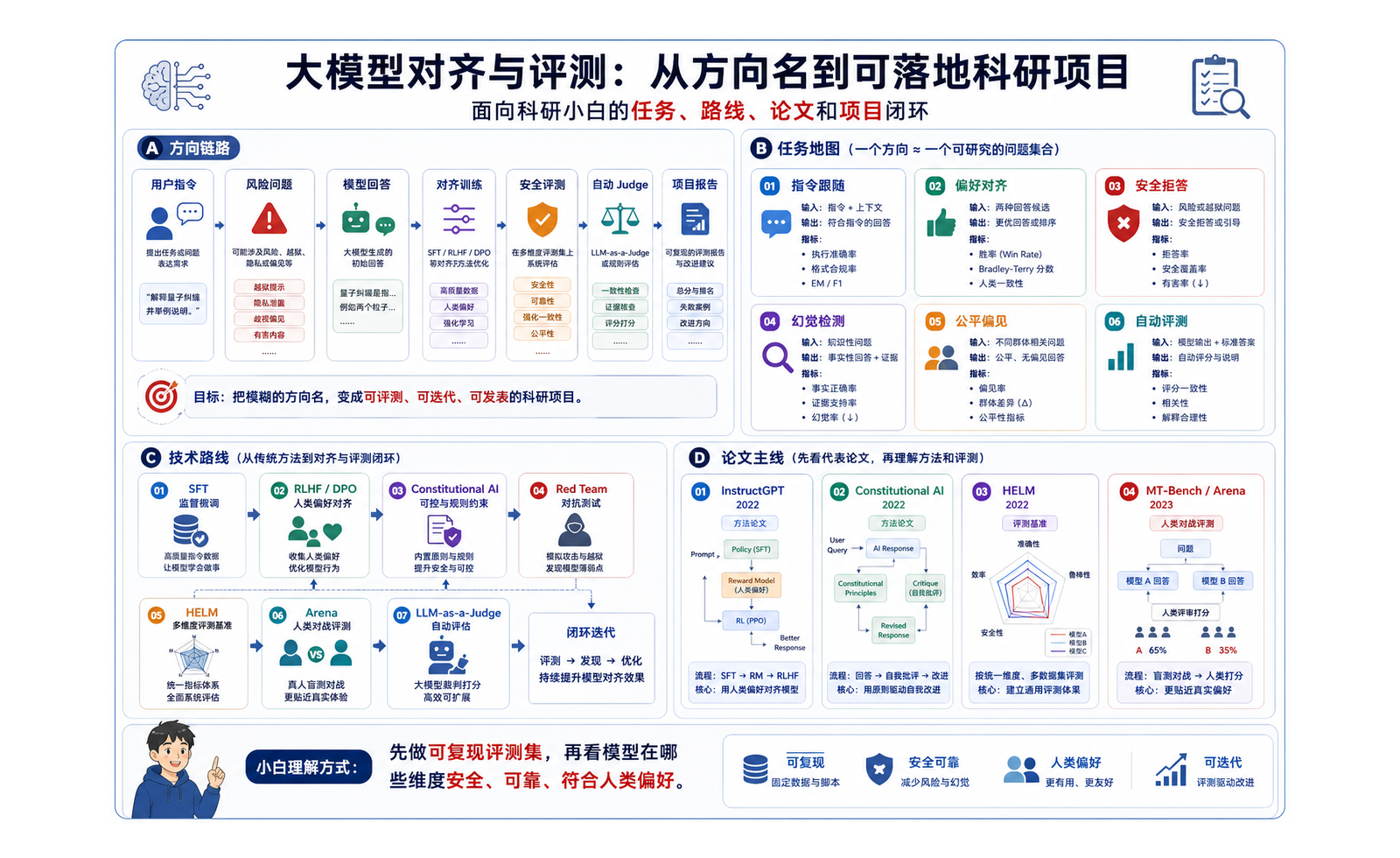 大模型对齐与评测：让模型更听话、更安全、可比较 完整链路图