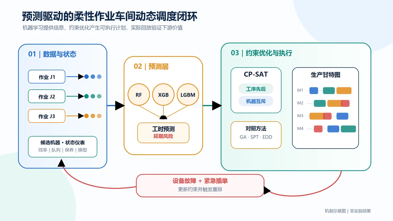 预测驱动的柔性作业车间动态调度闭环